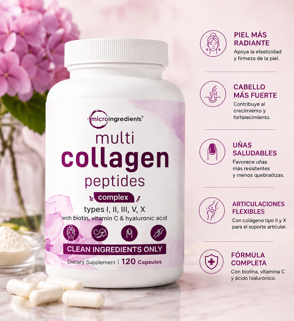 Cápsulas de Colágeno con Vitamina C – Cuidado Diario para Piel, Cabello y Uñas
