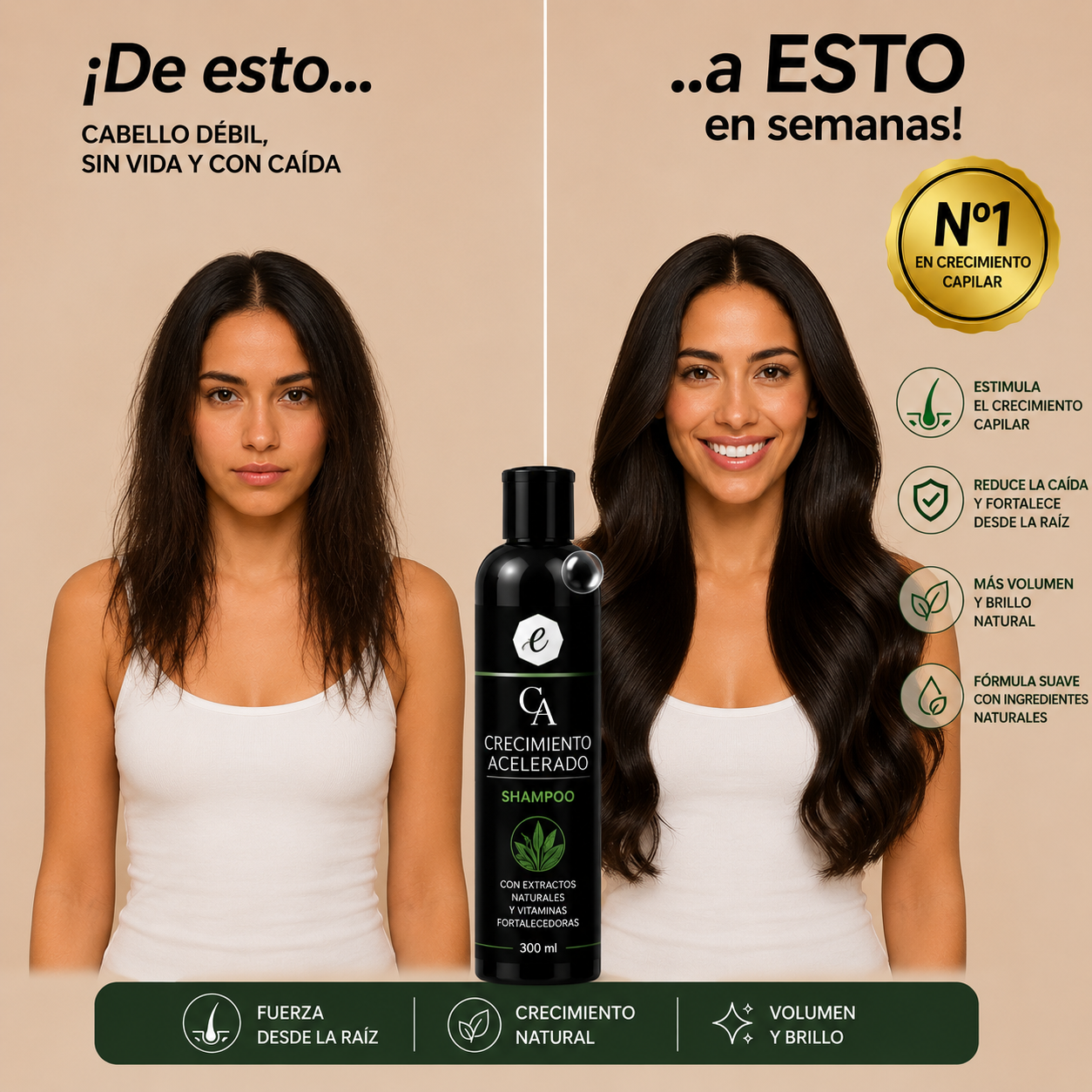 Champú Crecimiento Acelerado – Fuerza, Volumen y Cuidado Capilar (300 ml)