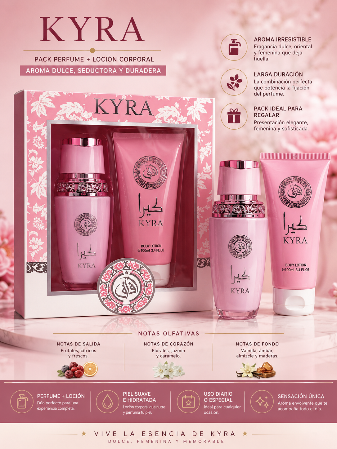 Pack Perfume Aroma Yara + Loción Corporal – Fragancia Dulce, Seductora y Duradera