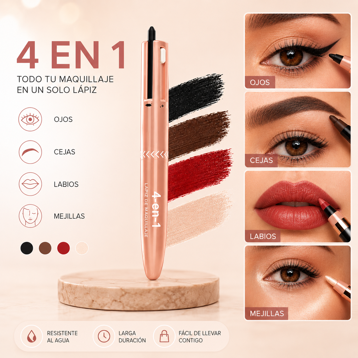 Lápiz de Maquillaje 4 en 1 – Ojos, Cejas, Labios e Iluminador