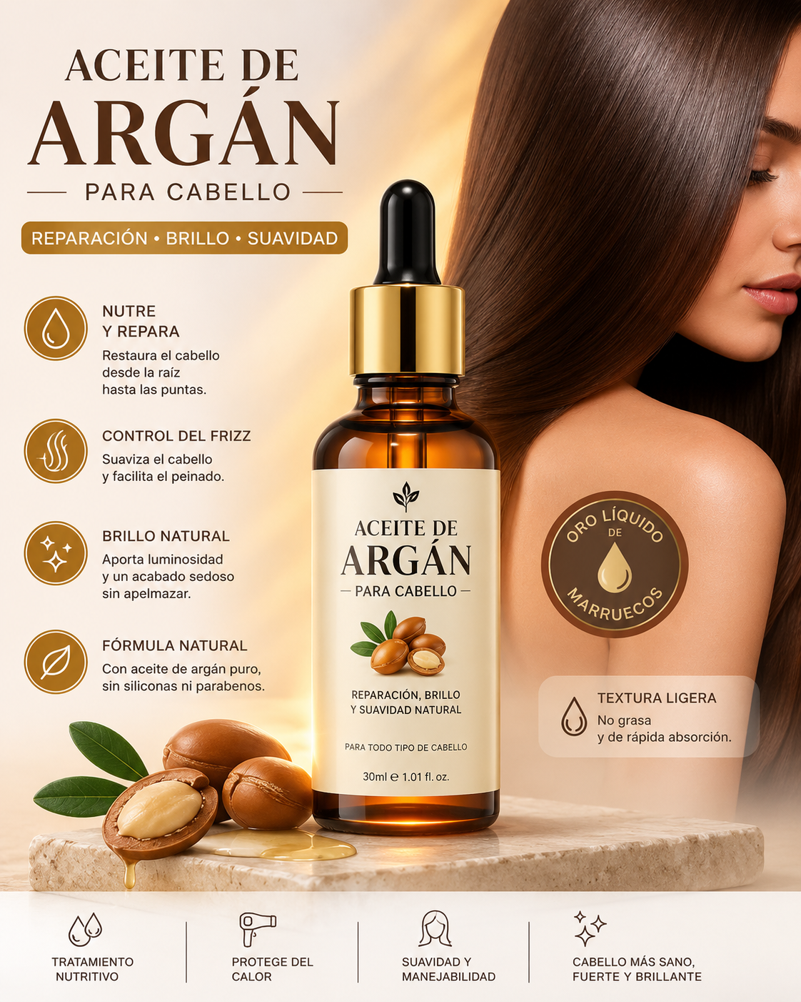 Aceite de Argán para Cabello – Reparación, Brillo y Suavidad Natural (30 ml)