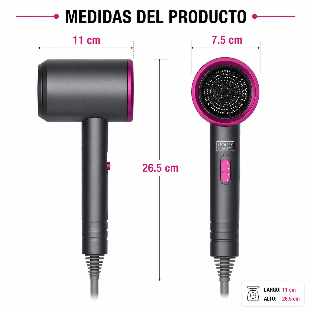 Secador de Cabello con Iones Negativos – Compacto, Potente y Práctico - 1200W