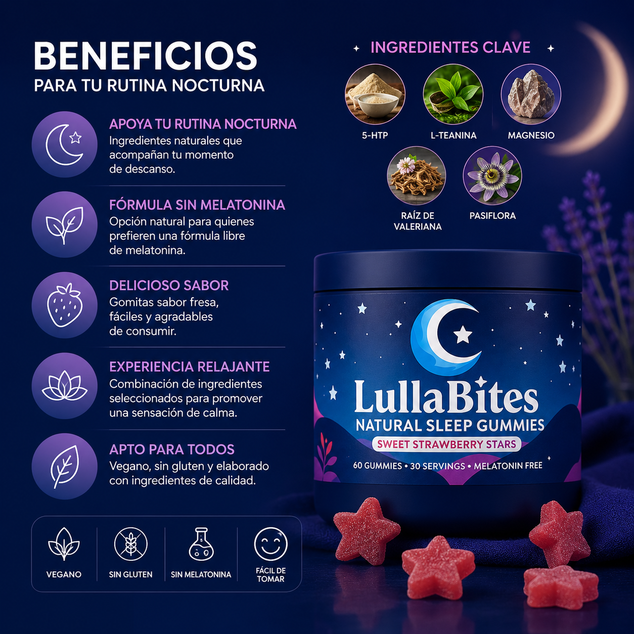 LullaBites™ – Gummies Naturales para tu Rutina Nocturna (60 unidades)