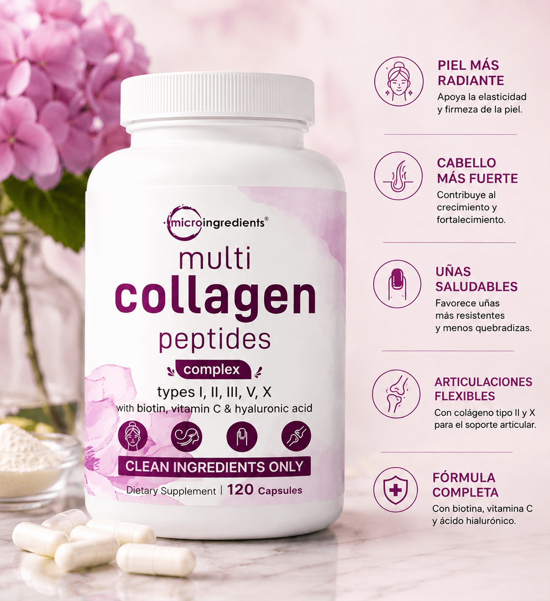 Cápsulas de Colágeno con Vitamina C – Cuidado Diario para Piel, Cabello y Uñas